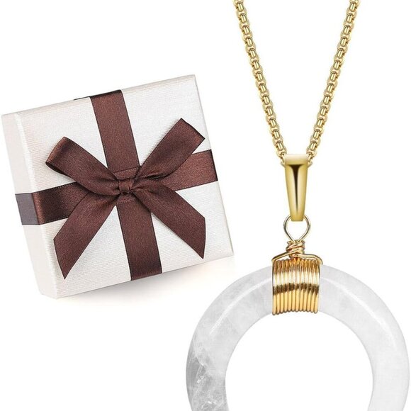 Jewelry - Women's Crystal Necklace, Crescent Moon Pendant Necklace for Women